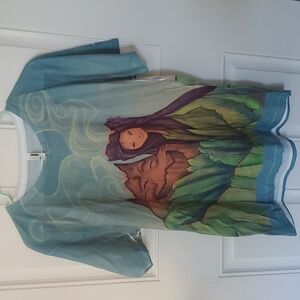 Lava Love Tee Shirt Women's Med. Green whimsical graphic U.S  made